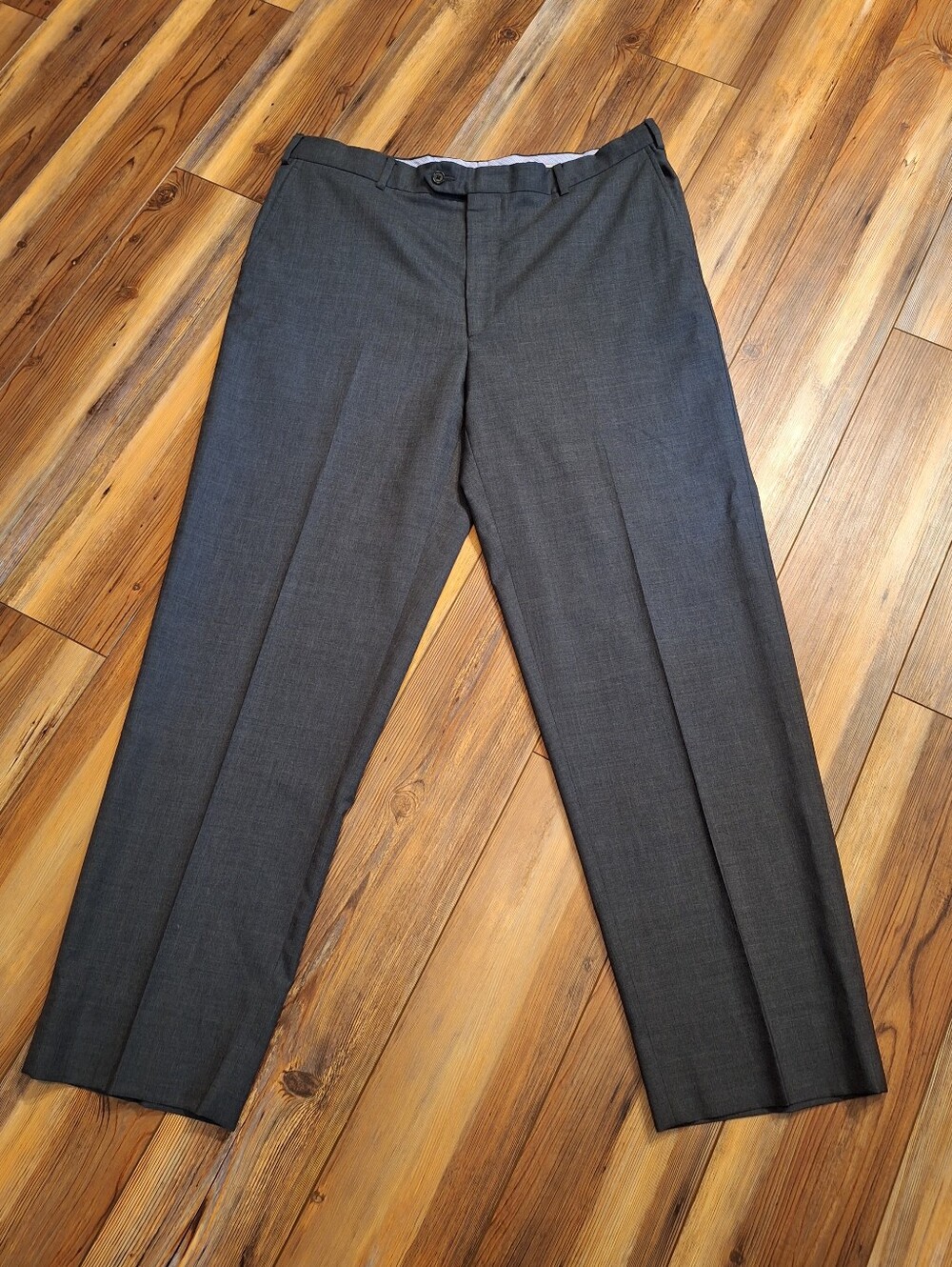 Kirkland Signature Men's 38x32 Dark Gray Wool Flat Front Dress Pants Italy
